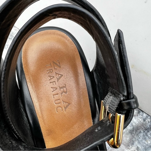 ZARA Anklestrap Wooden Clogs Black LEATHER SANDALS with Studs Size 38 - Picture 7 of 11